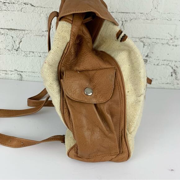 VTG Tapestry Kilim Bird Animal Drawstring Leather Backpack Tapestry Backpack